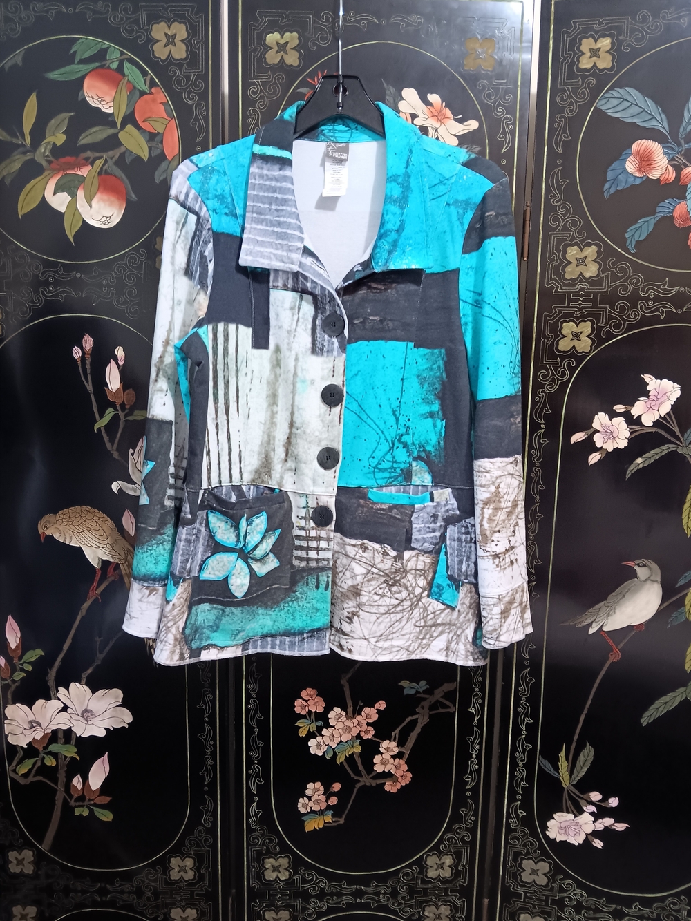 Dolcezza  Turquoise & Gray Button-Front Blazer